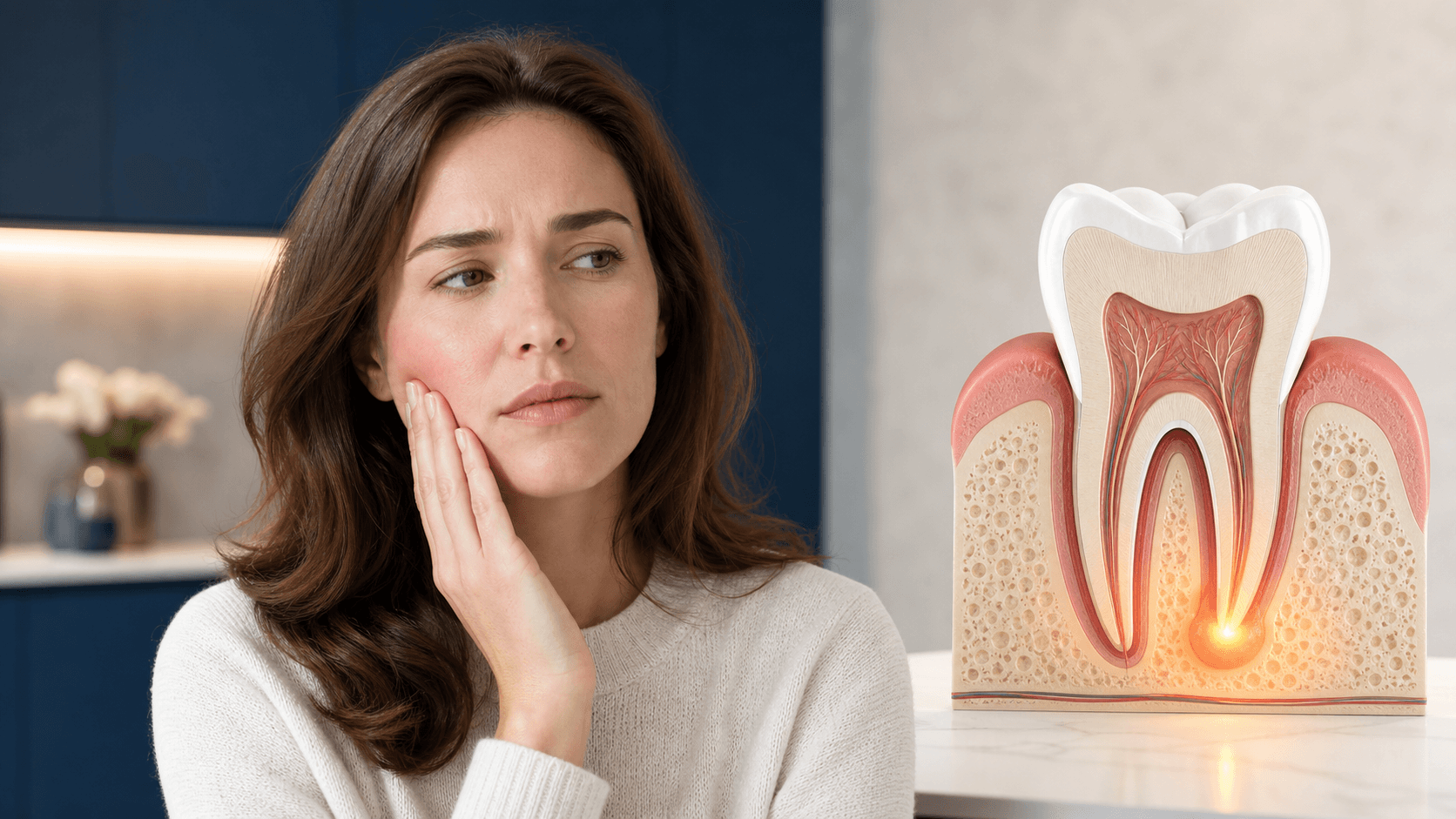 Illustration médicale d’une infection localisée au bout de la racine d’une dent